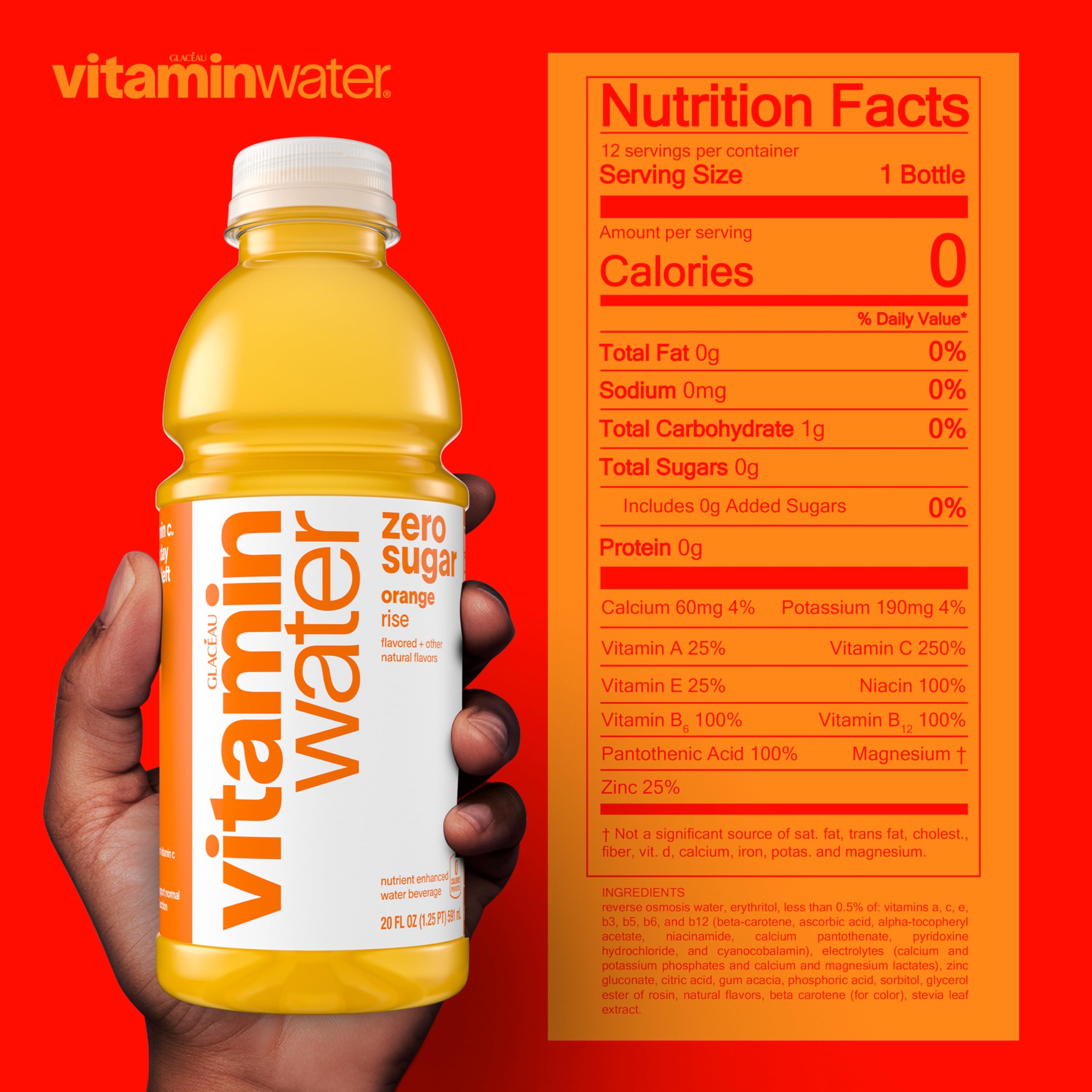 Chilled vitaminwater Rise Orange glass ready for on-the-go hydration
