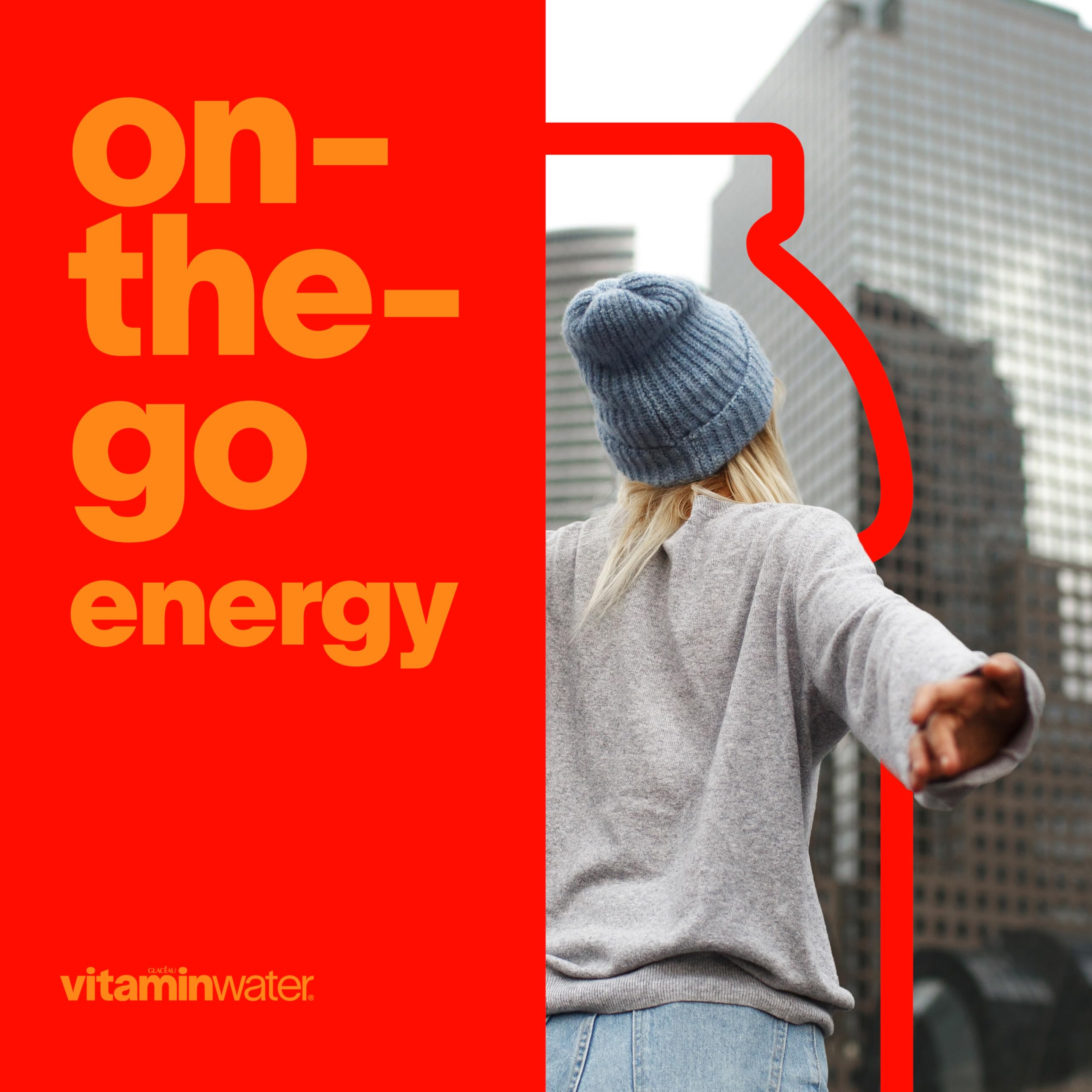 Close-up of Vitaminwater Rise Orange label showing vitamin C and zinc