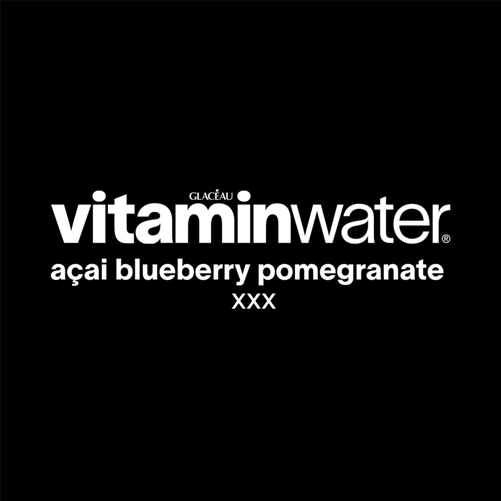 Vitaminwater XXX Acai Blueberry Pomegranate 12-pack display on a store shelf for convenient hydration.