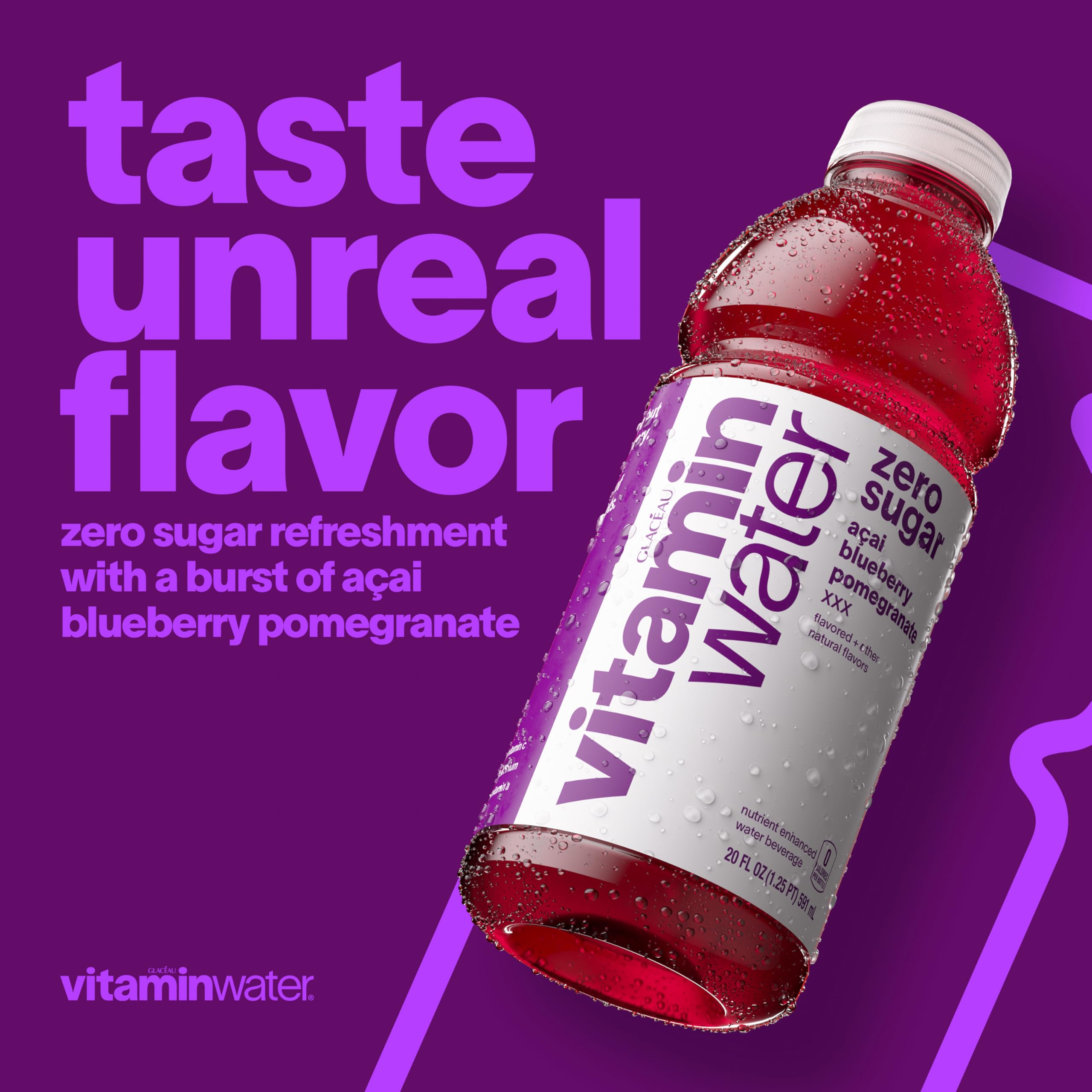 Vitaminwater XXX Acai-Blueberry-Pomegranate fruit-forward visual supporting tasty hydration