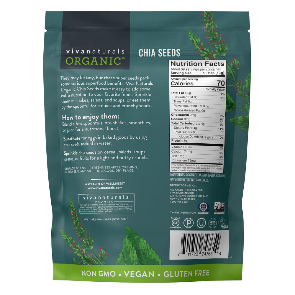 Viva Naturals chia seeds in a breakfast bowl with yogurt and oats.