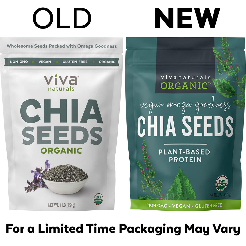Viva Naturals chia seeds in a kitchen with measuring spoon.
