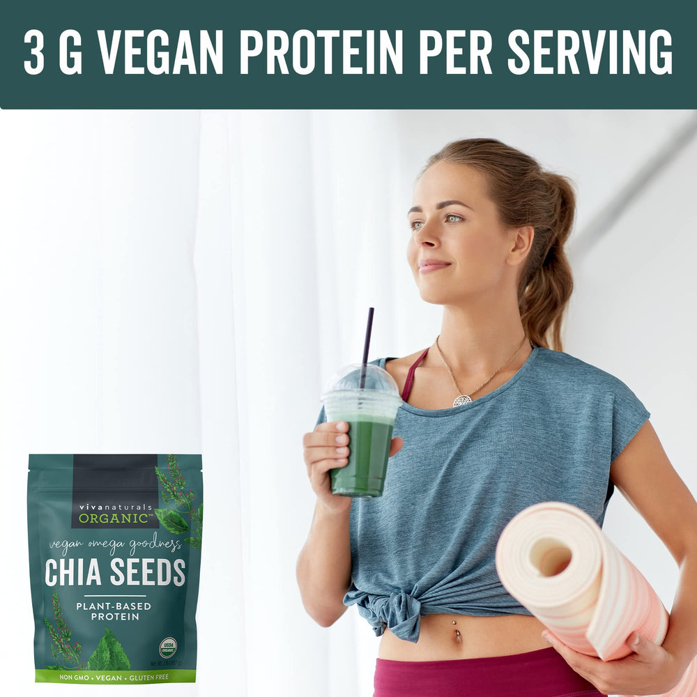 Viva Naturals chia seeds layered into chia pudding for creamy texture.