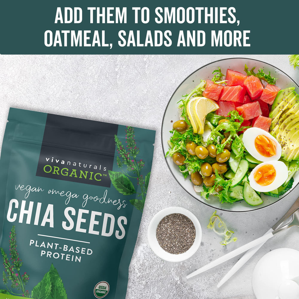 Viva Naturals chia seeds sprinkled over a fresh salad for crunch.