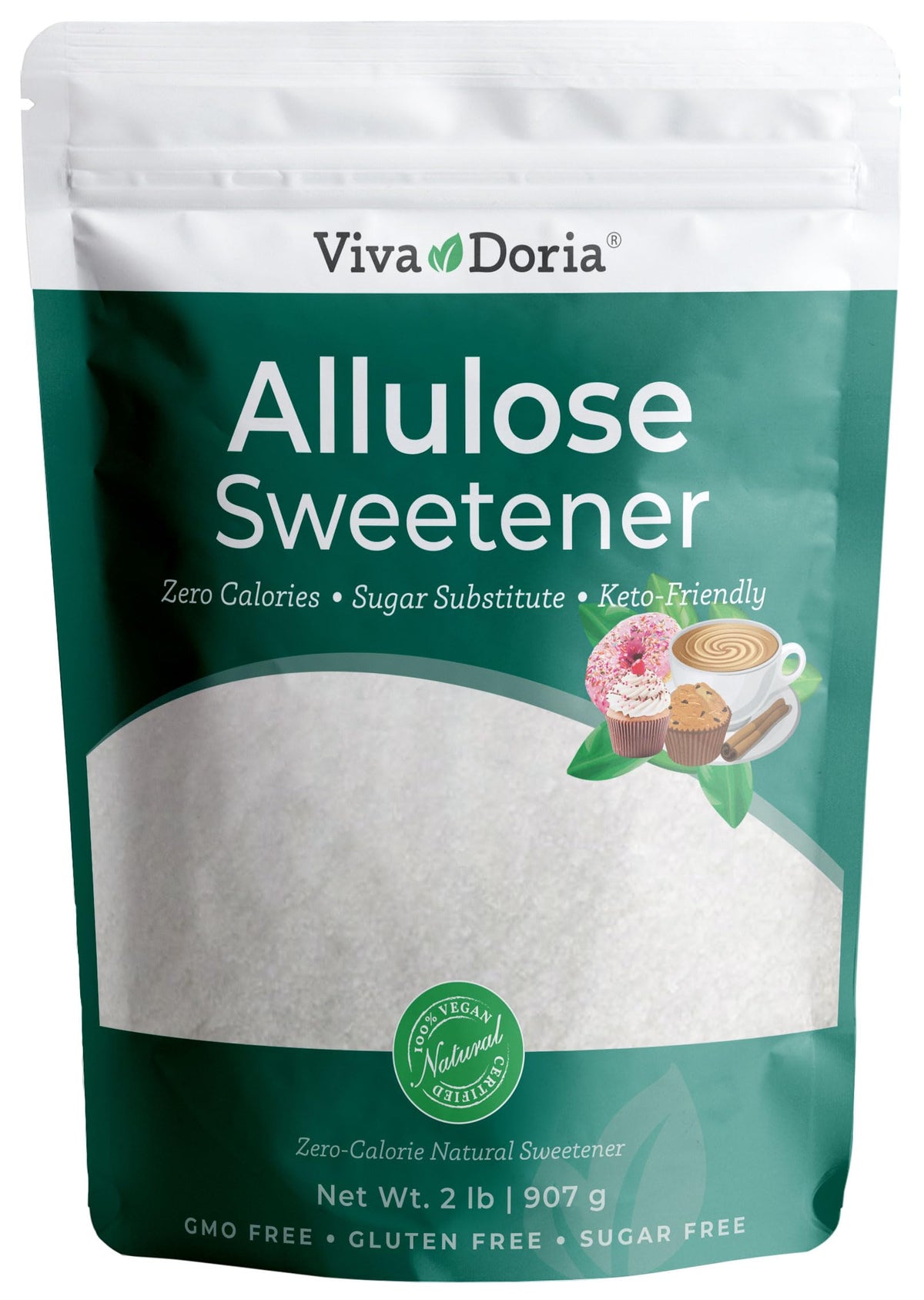 Viva Doria Allulose Sweetener bottle pour shows zero-calorie sweetness for beverages