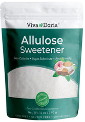 Viva Doria Allulose Sweetener bottle showing zero calorie sugar substitute for keto and baking