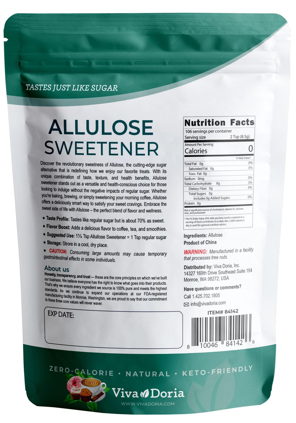 Viva Doria Allulose Sweetener stirred into coffee reveals sugar-like flavor