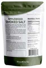 Viva Doria Applewood Smoked Sea Salt grains for even seasoning and smoky depth.
