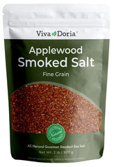 Viva Doria Applewood Smoked Sea Salt packaging with resealable pouch for freshness.