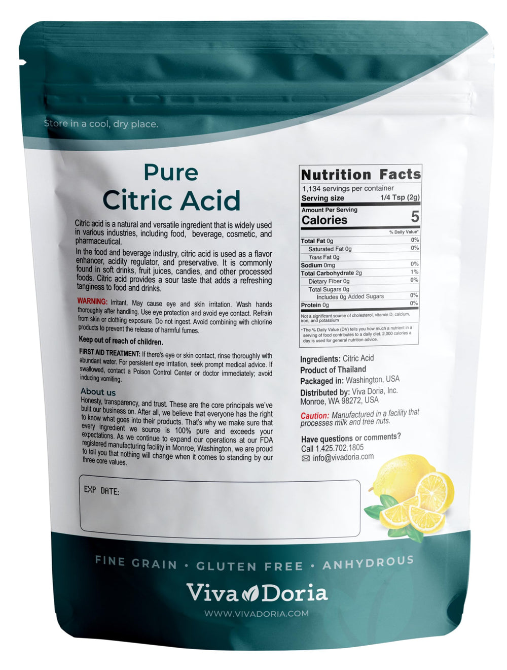 Viva Doria citric acid enhances flavor in cooking and preserving.