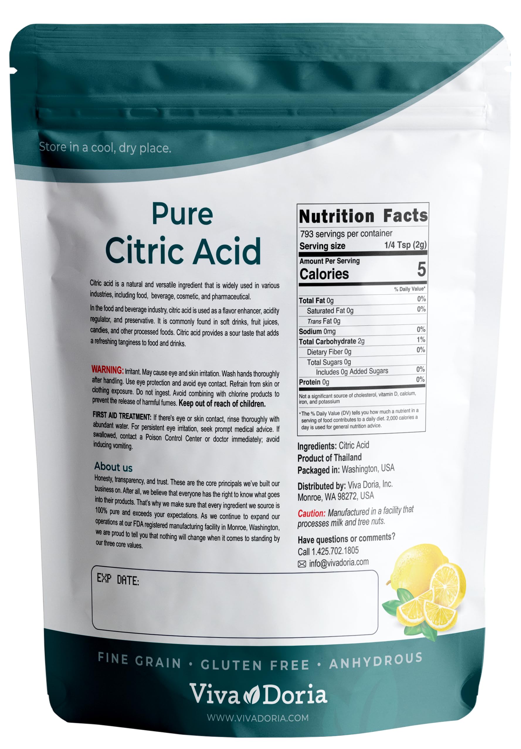 Viva Doria citric acid dissolves quickly in water for consistent recipes.
