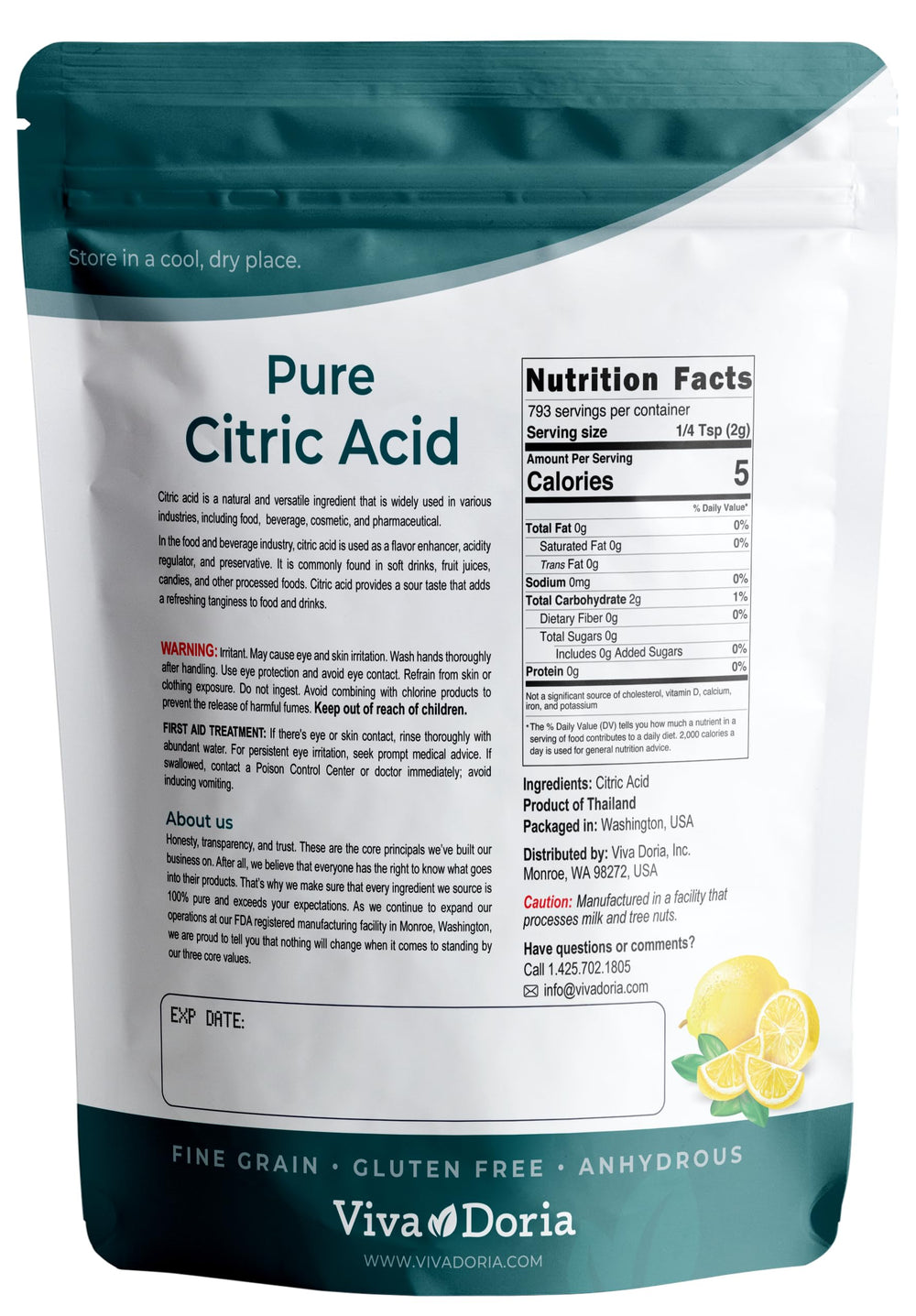 Viva Doria citric acid dissolves quickly in water for consistent recipes.