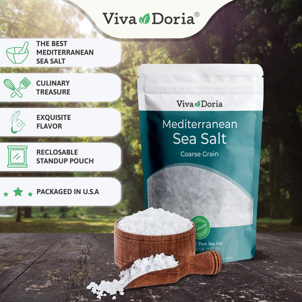 Viva Doria coarse sea salt texture for roasting and grilling.