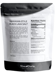 Viva Doria black lava salt crystals close-up emphasizing smoky, earthy notes for seafood or meat.