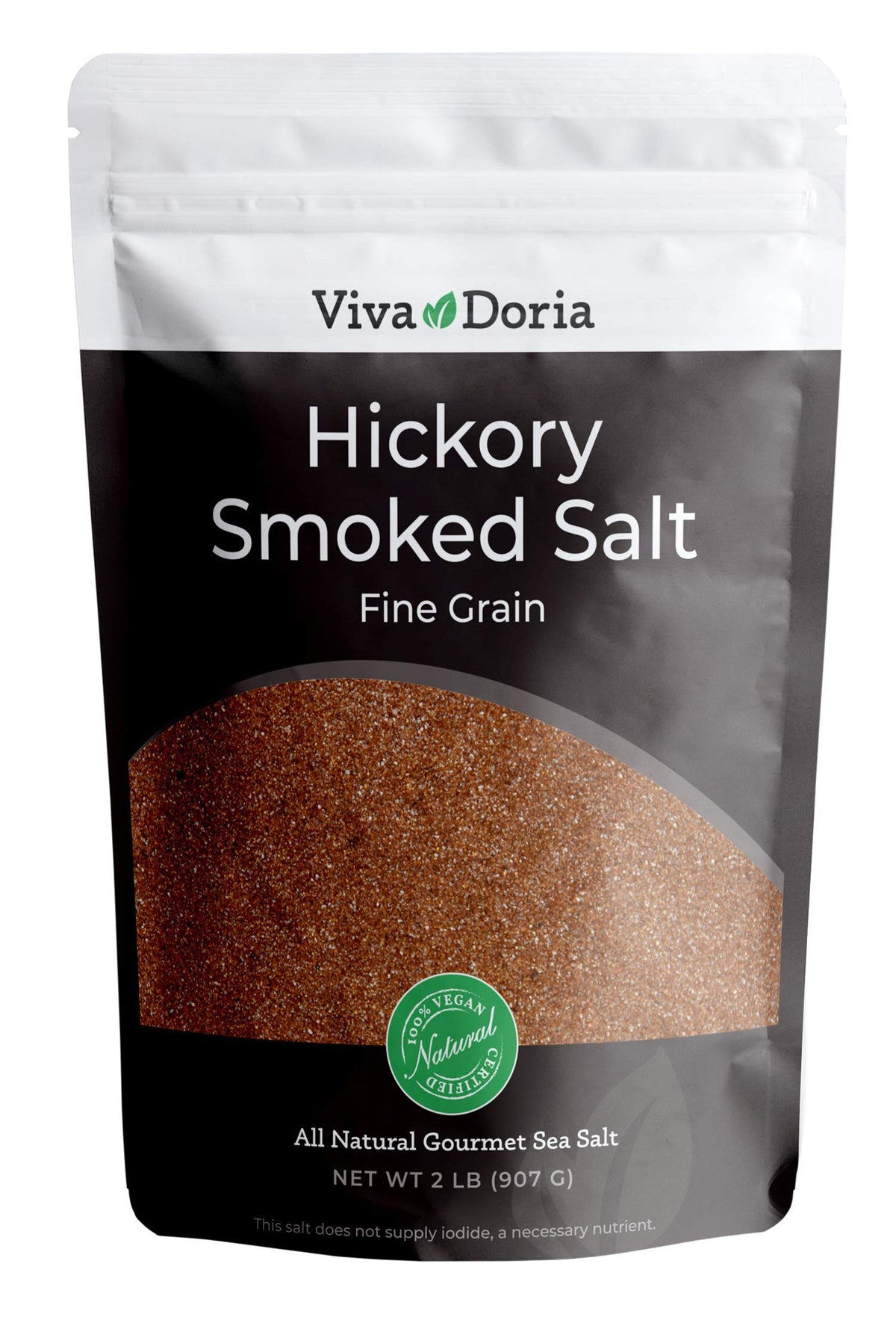 Viva Doria Hickory Smoked Sea Salt bottle close-up enhances grilling flavor