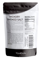 Viva Doria Hickory Smoked Sea Salt stand-up pouch on counter adds finishing aroma