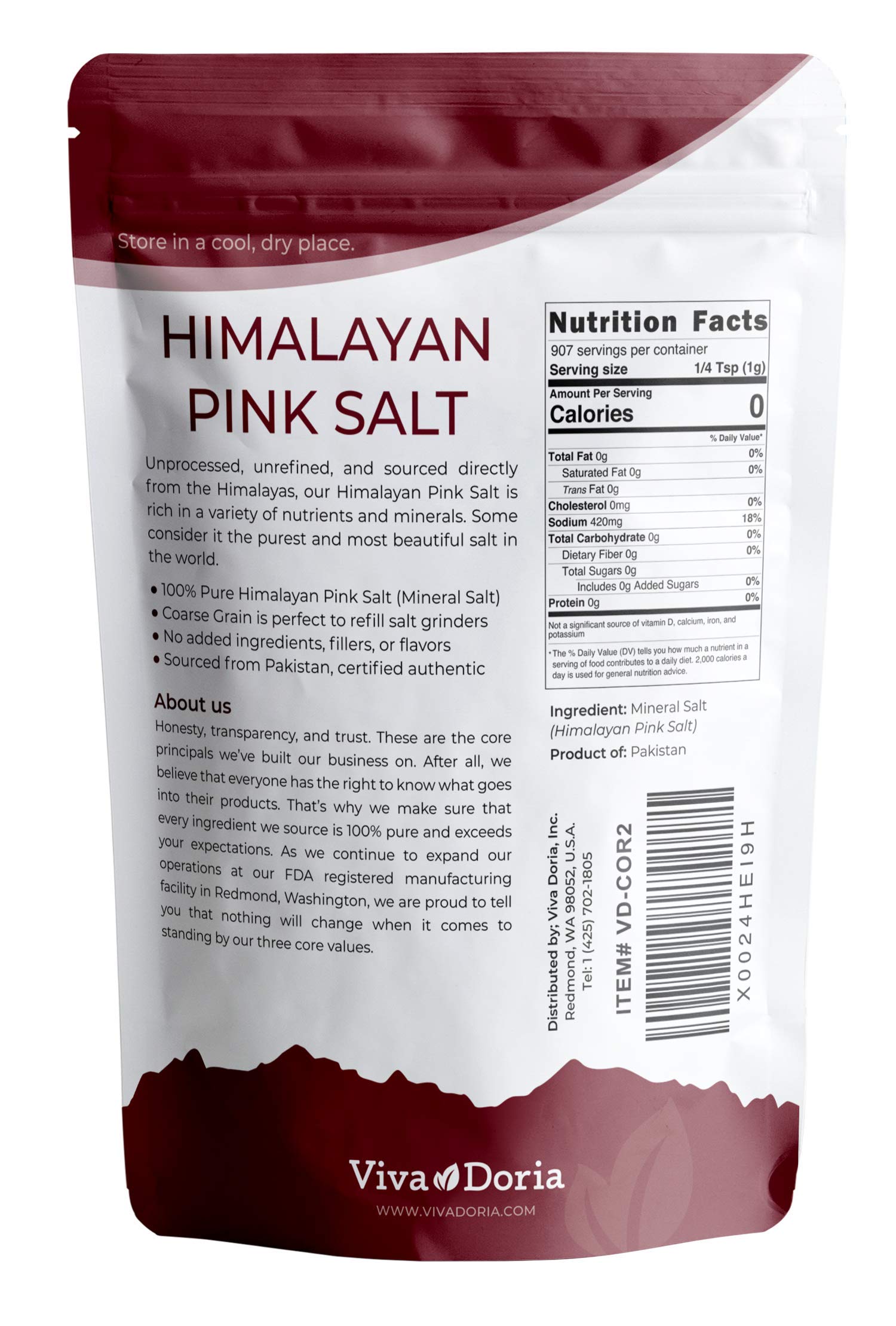 Viva Doria Himalayan pink salt grinder refill pack for convenient fresh flavor