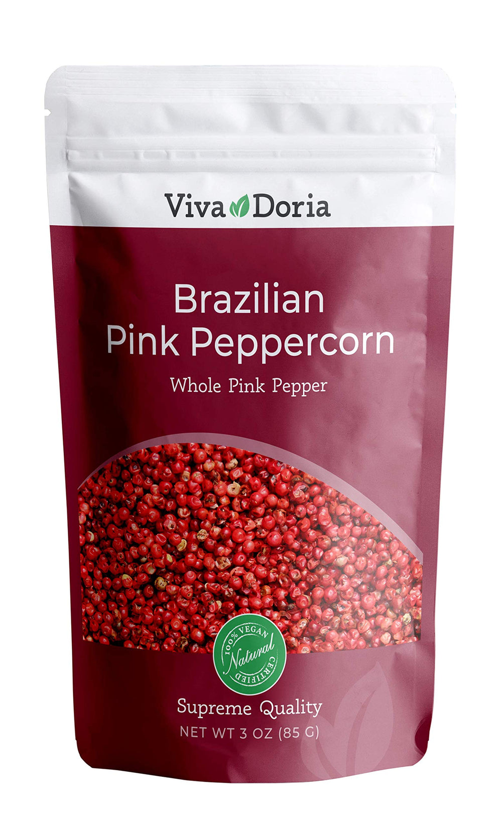 Viva Doria pink peppercorns, steam sterilized, whole and ready to finish dishes.