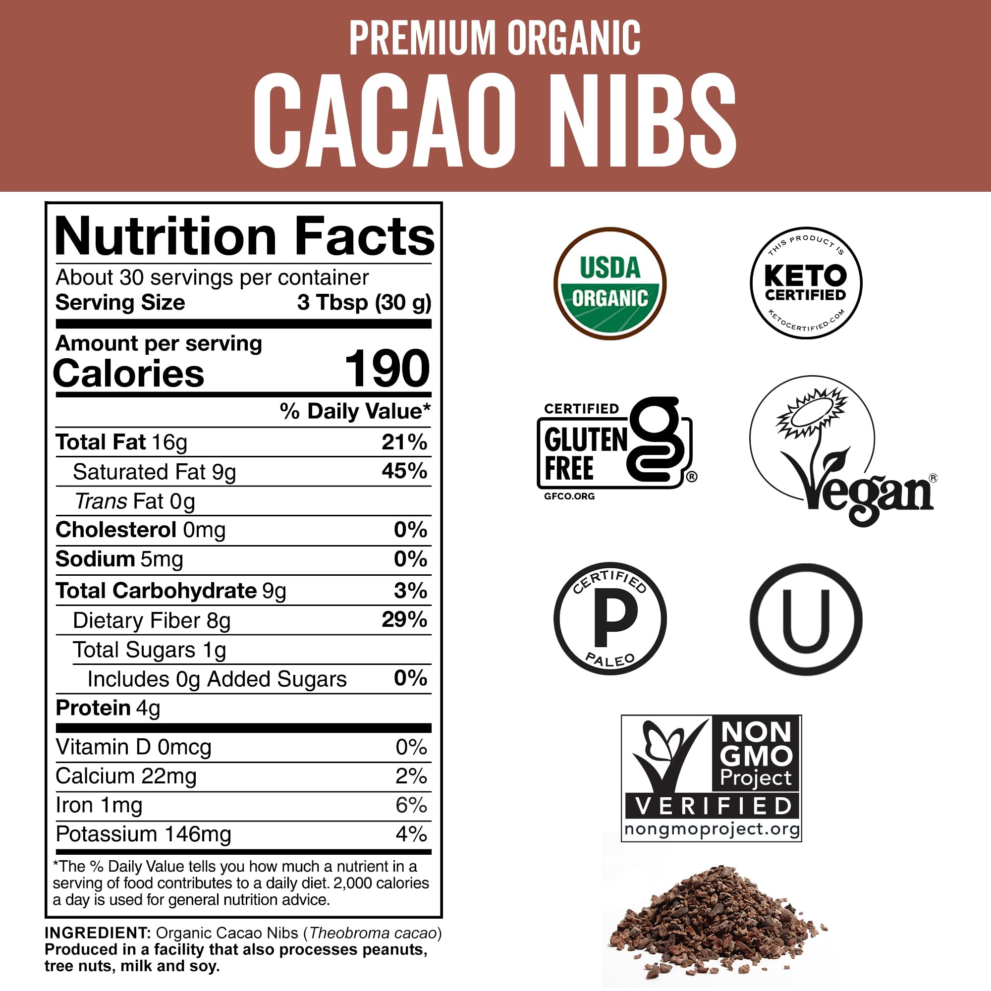 Viva Naturals cacao nibs on vegan baked treats for texture.
