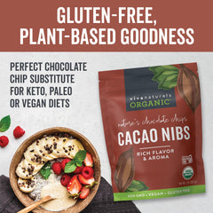 Viva Naturals cacao nibs topping yogurt for a versatile breakfast.