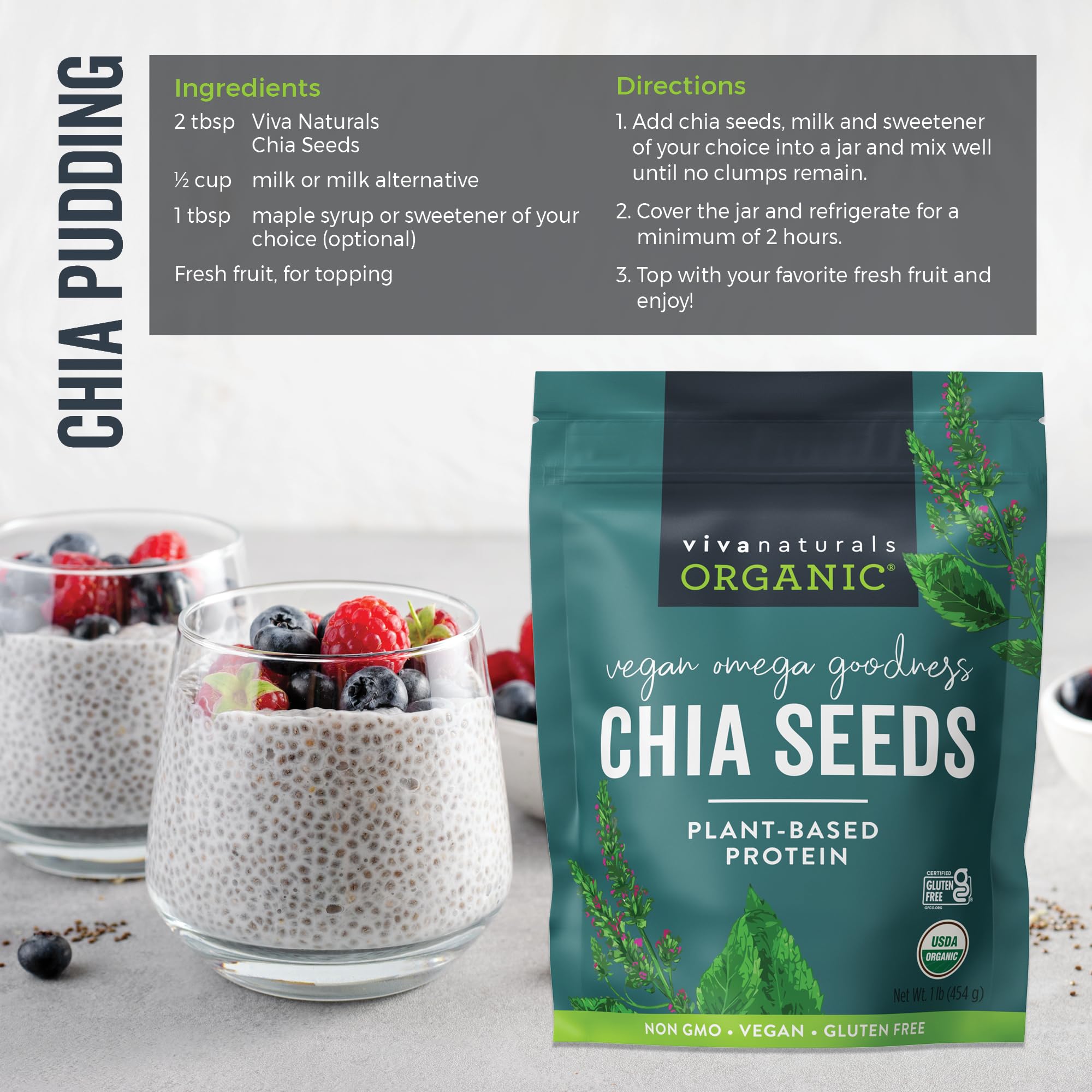 Viva Naturals chia seeds ready for chia pudding preparation