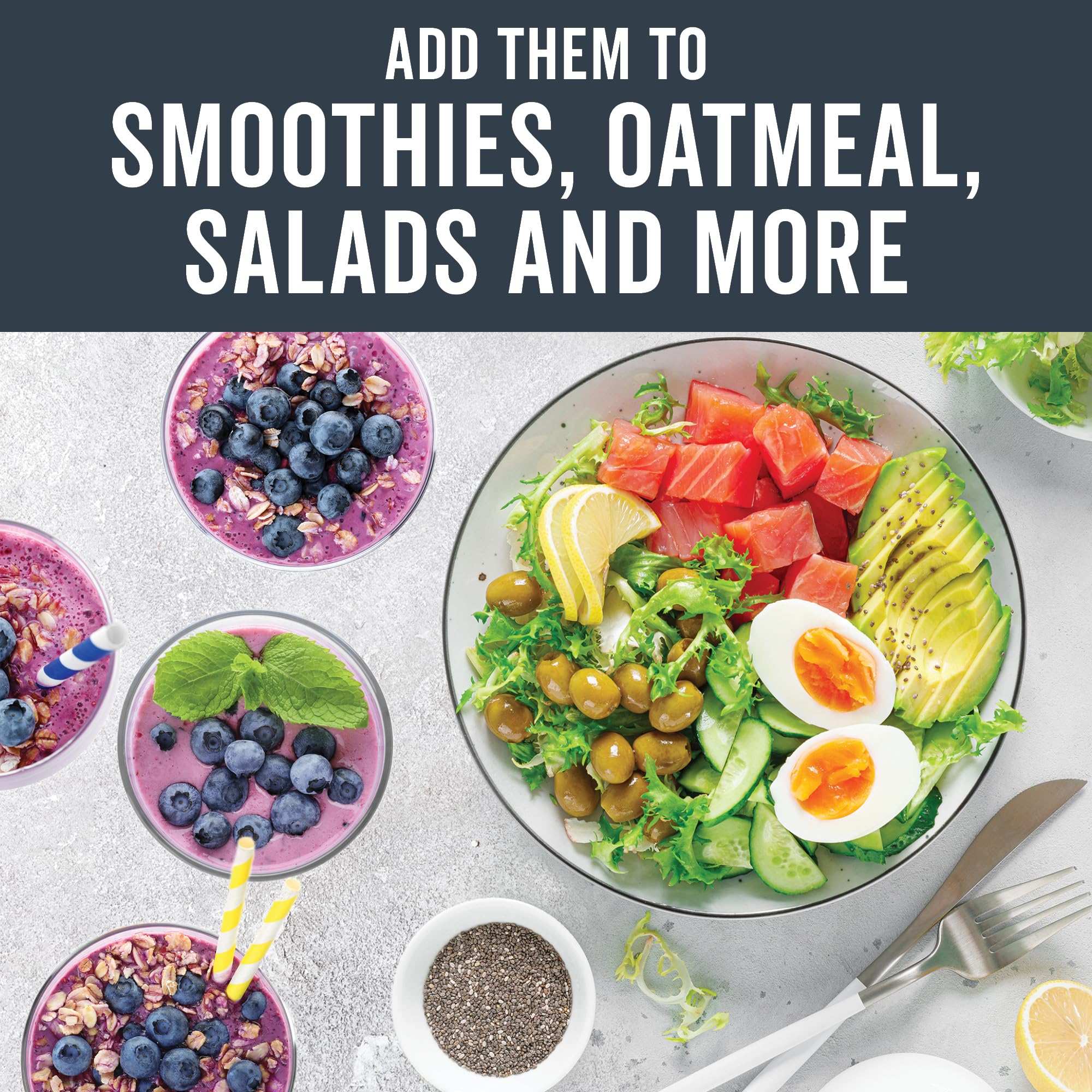 Viva Naturals chia seeds in a smoothie blend adding protein and fiber
