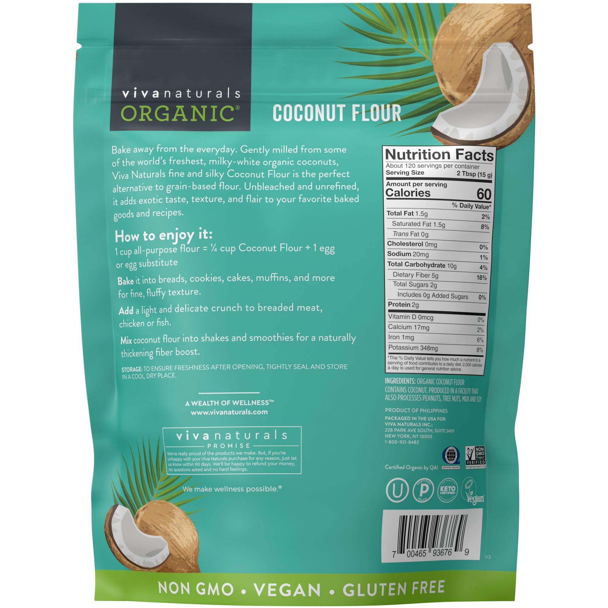 Viva Naturals Coconut Flour kitchen scene invites easy vegan baking in any recipe.