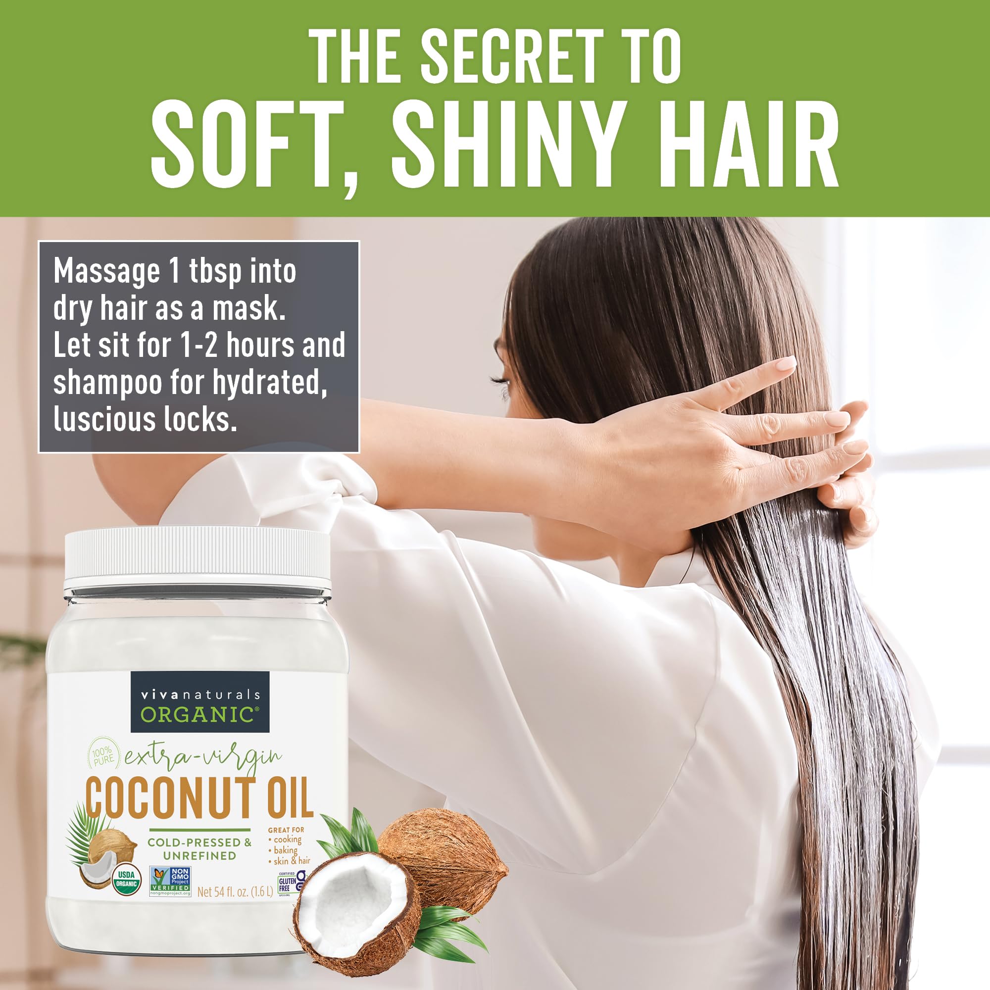 Viva Naturals coconut oil for cooking, high smoke point and flavor.