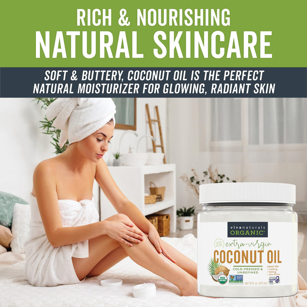 Viva Naturals coconut oil hair care illustrates natural hydration and shine