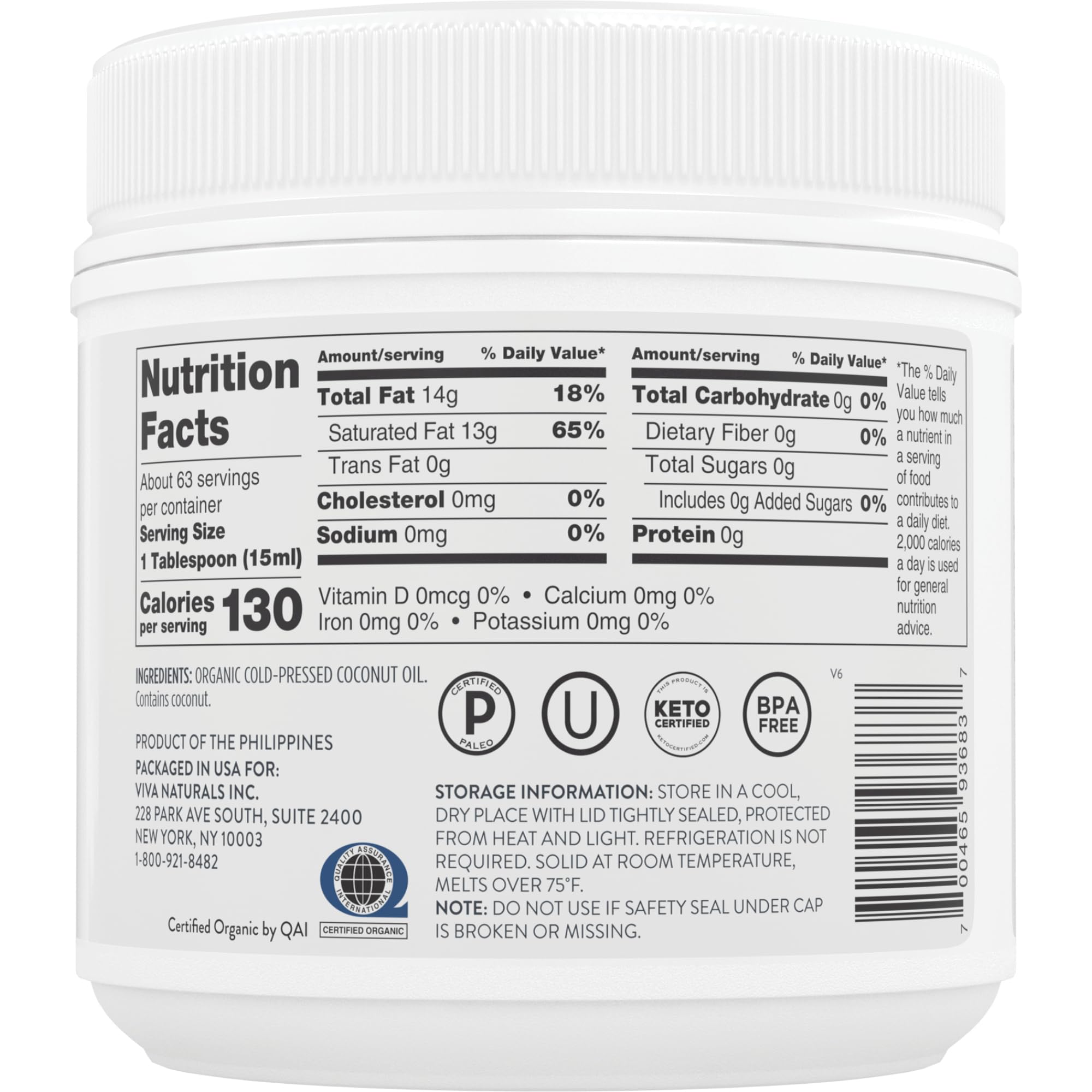 Viva Naturals Coconut Oil organic label emphasizes USDA Organic and non-GMO