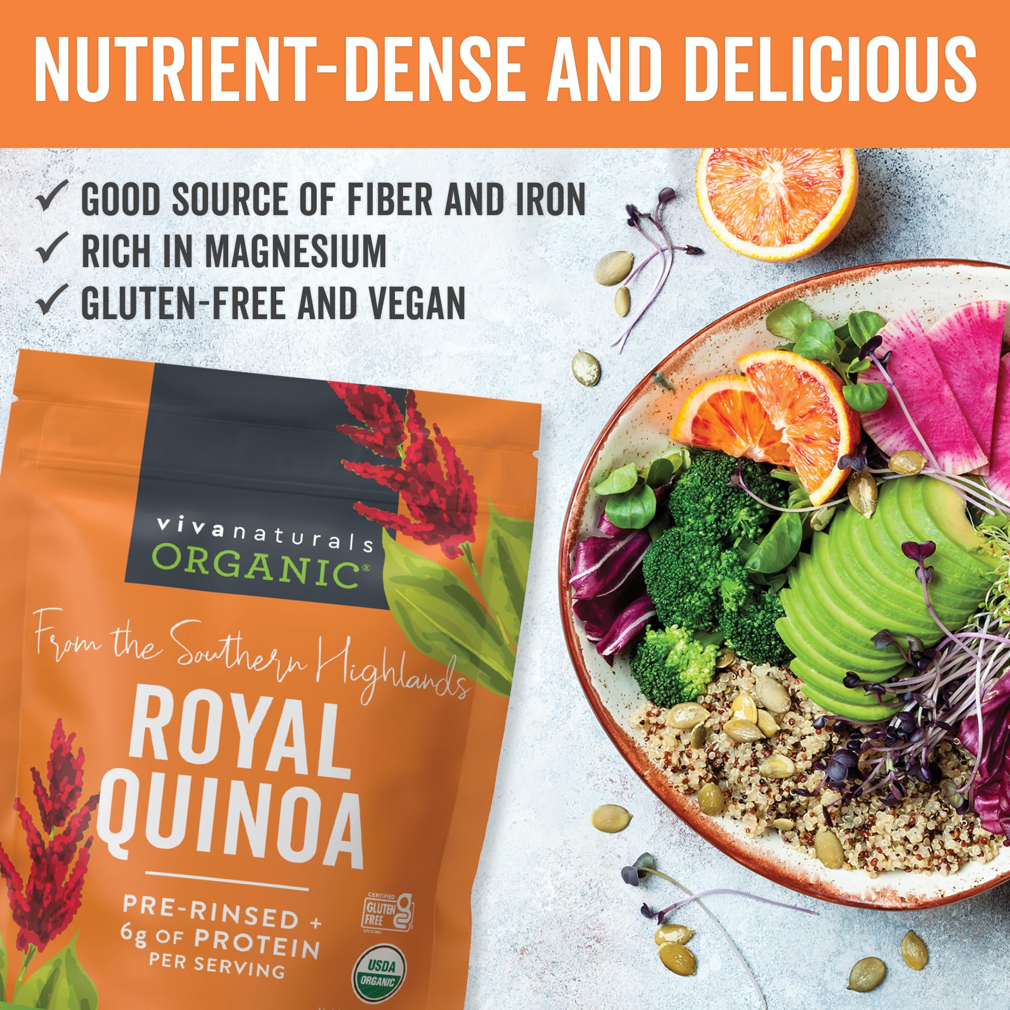 Viva Naturals quinoa provides 6 g plant-based protein per serving.