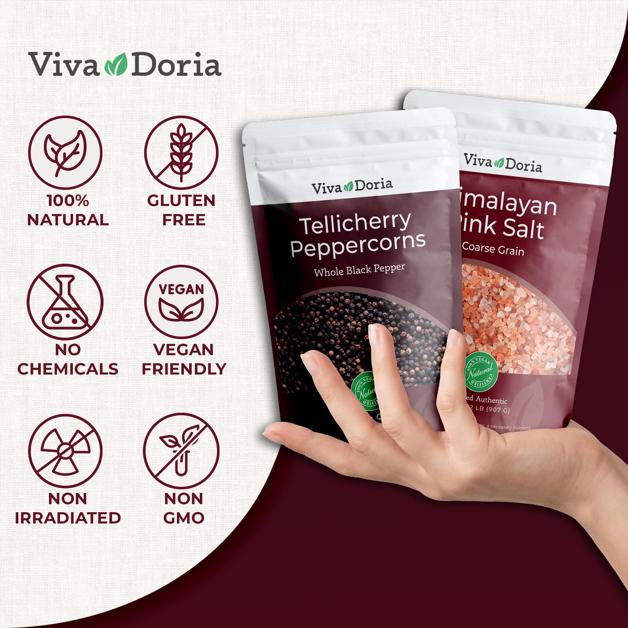 Viva Doria salt grinder refilling, ready-to-use seasoning.