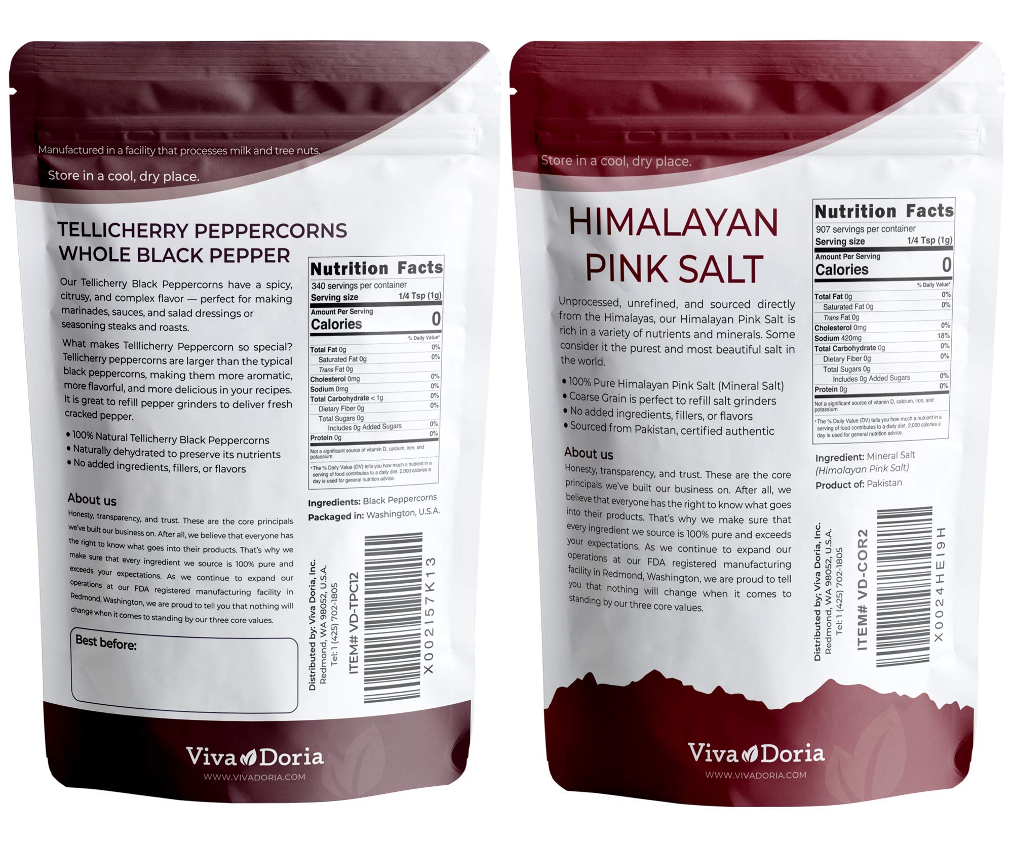 Viva Doria Himalayan Pink Salt coarse bag close-up with pink hue.