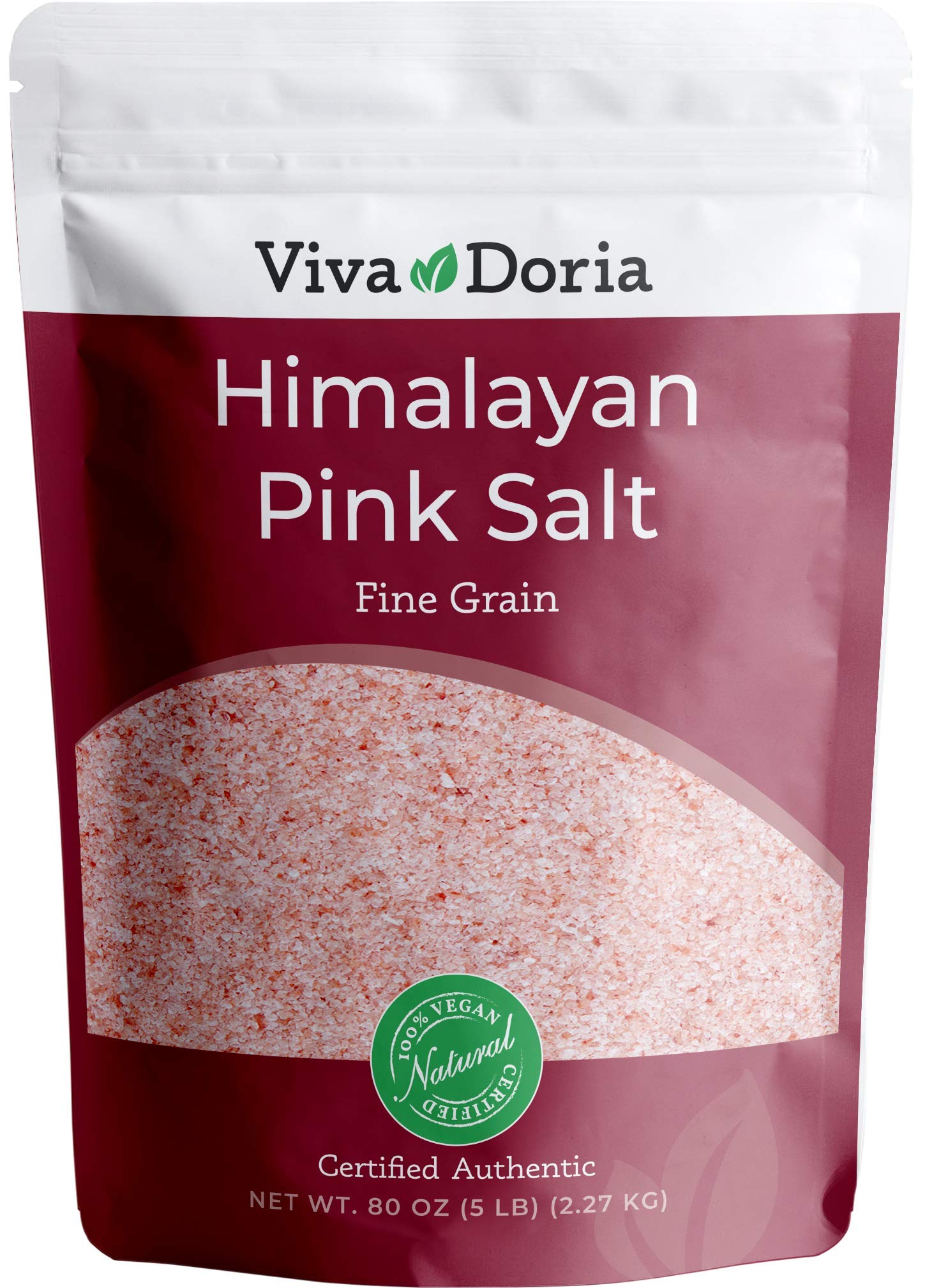 Viva Doria Himalayan Pink Salt in a reclosable pouch ready for easy seasoning.