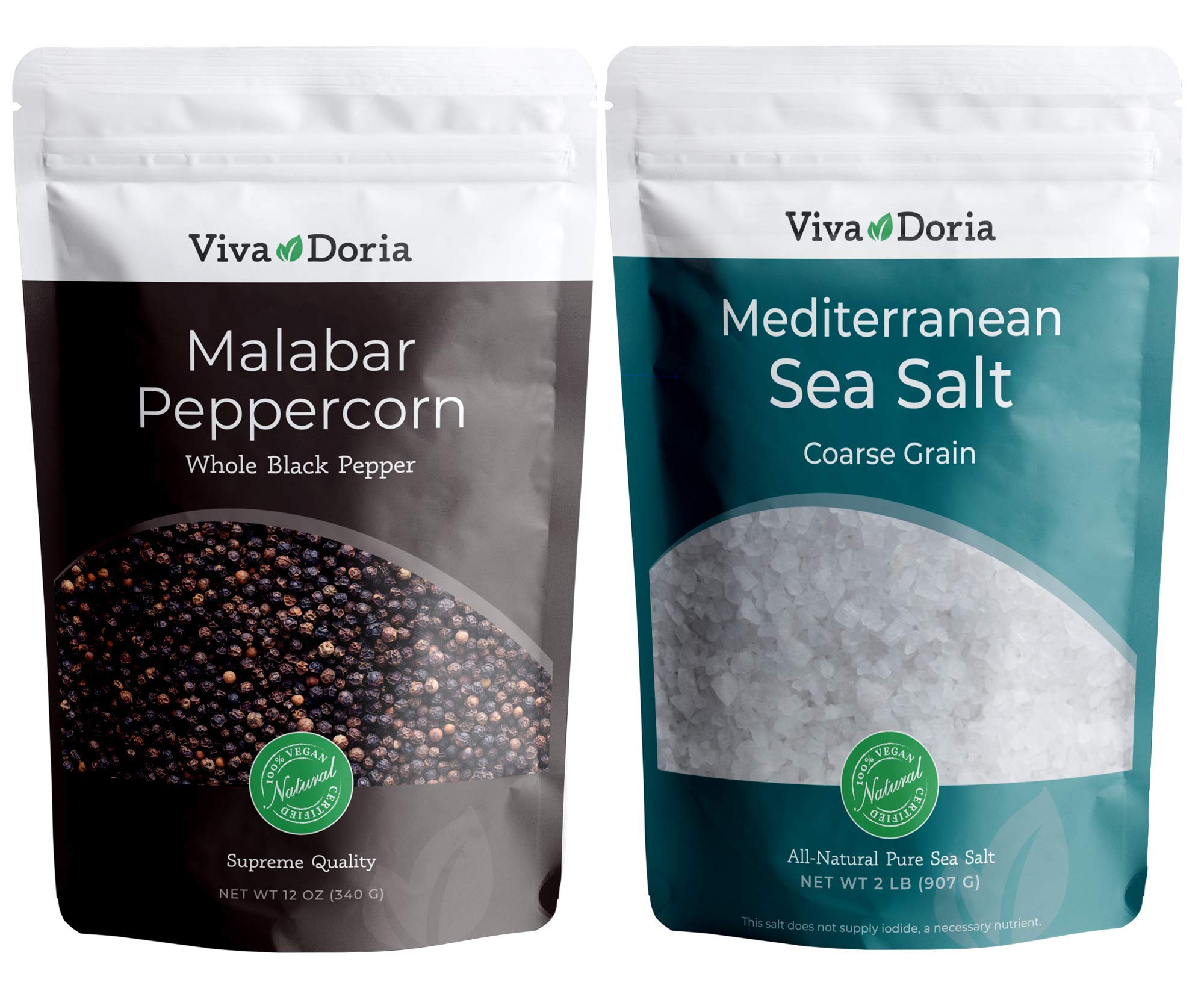 Viva Doria Malabar peppercorns in bottle for fresh-ground aroma and savory meals.