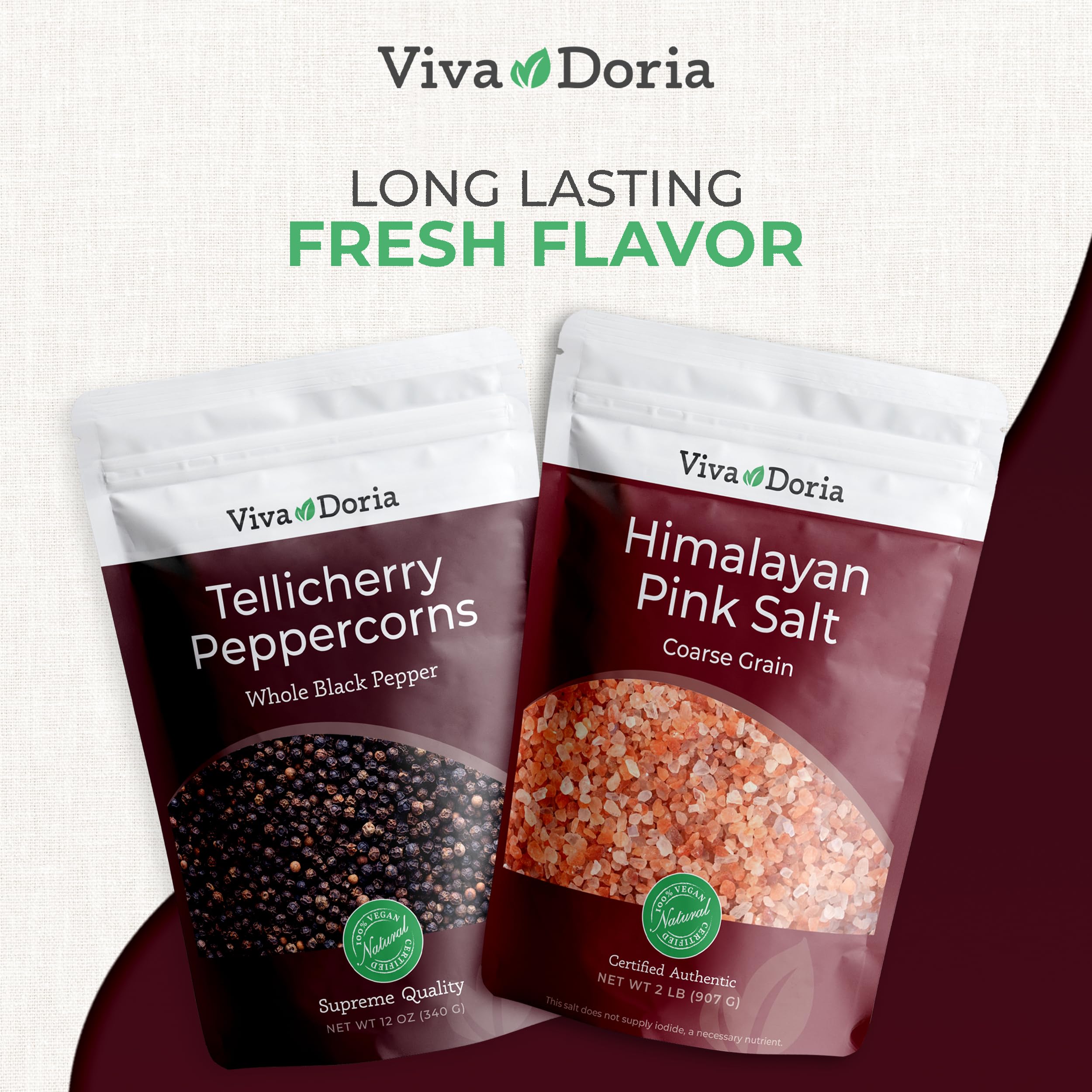 Viva Doria peppercorns cracked over steak for rich crust flavor.