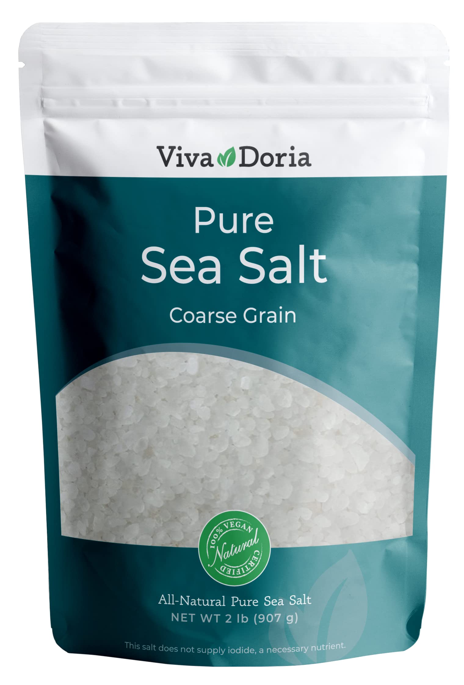 Viva Doria Pure Sea Salt coarse crystals glisten for finishing dishes.