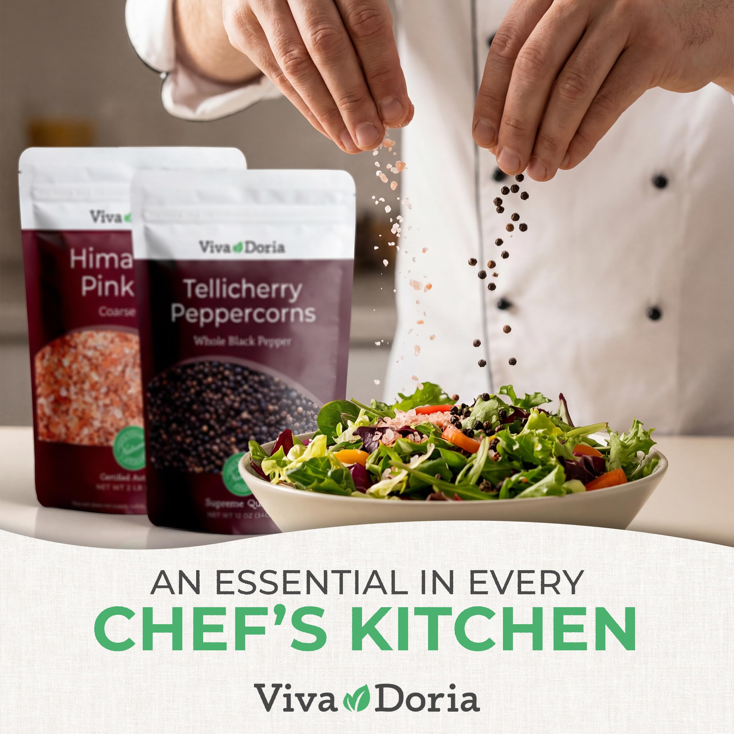 Viva Doria salt and pepper on kitchen shelf for daily use.