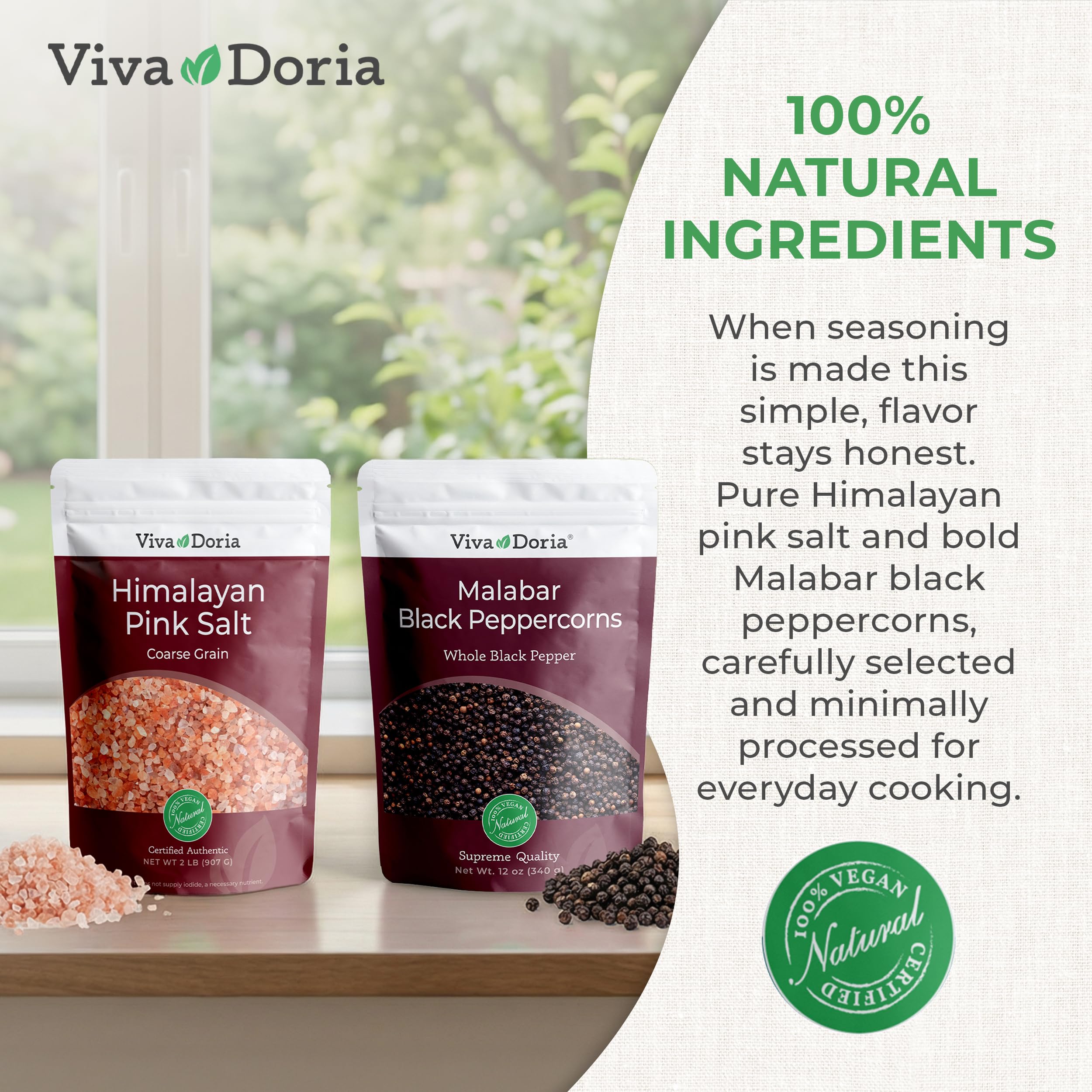 Viva Doria salt and pepper setup for everyday seasoning.