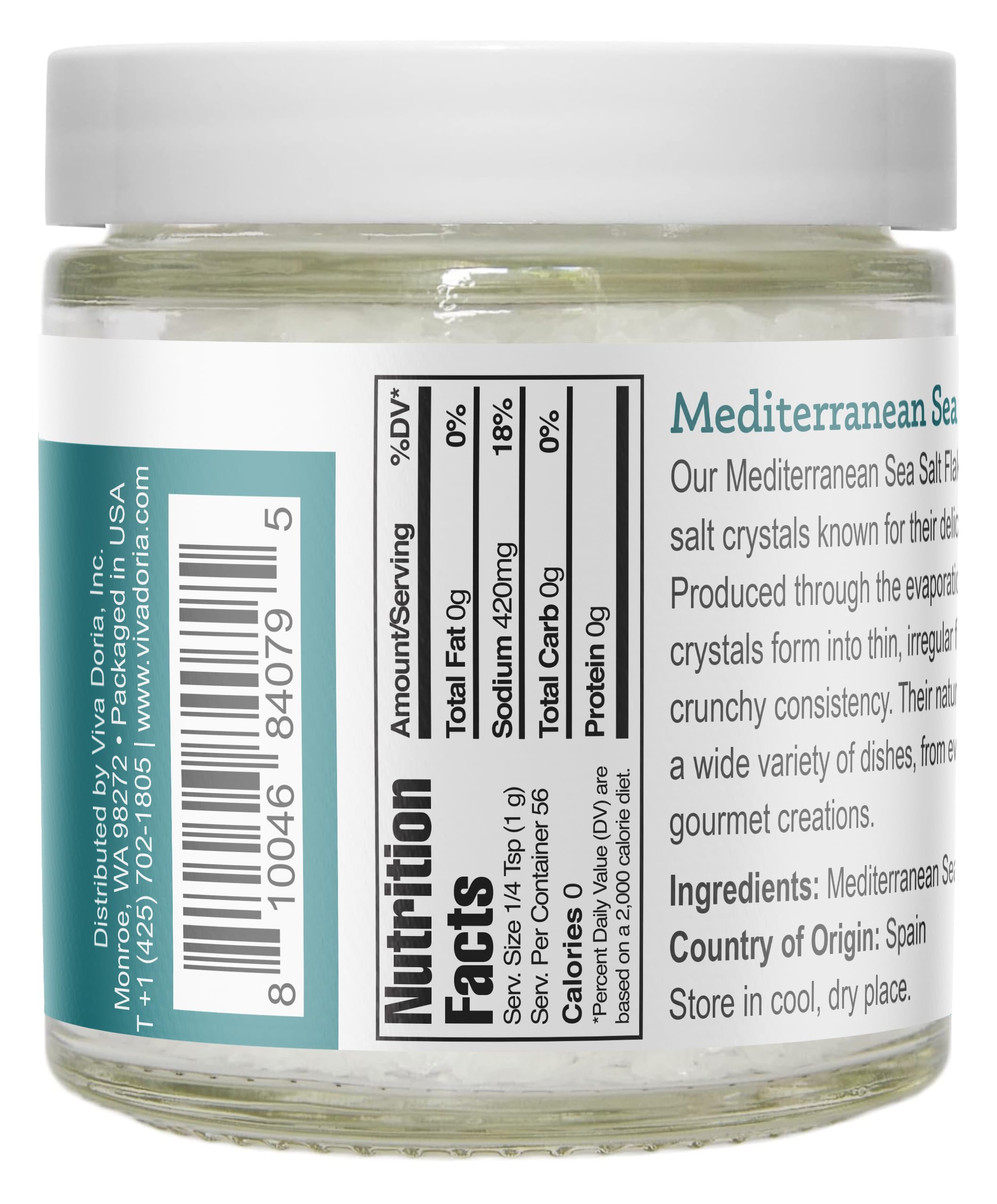 Viva Doria screw-top glass jar on counter emphasizes convenient packaging for kitchen use.