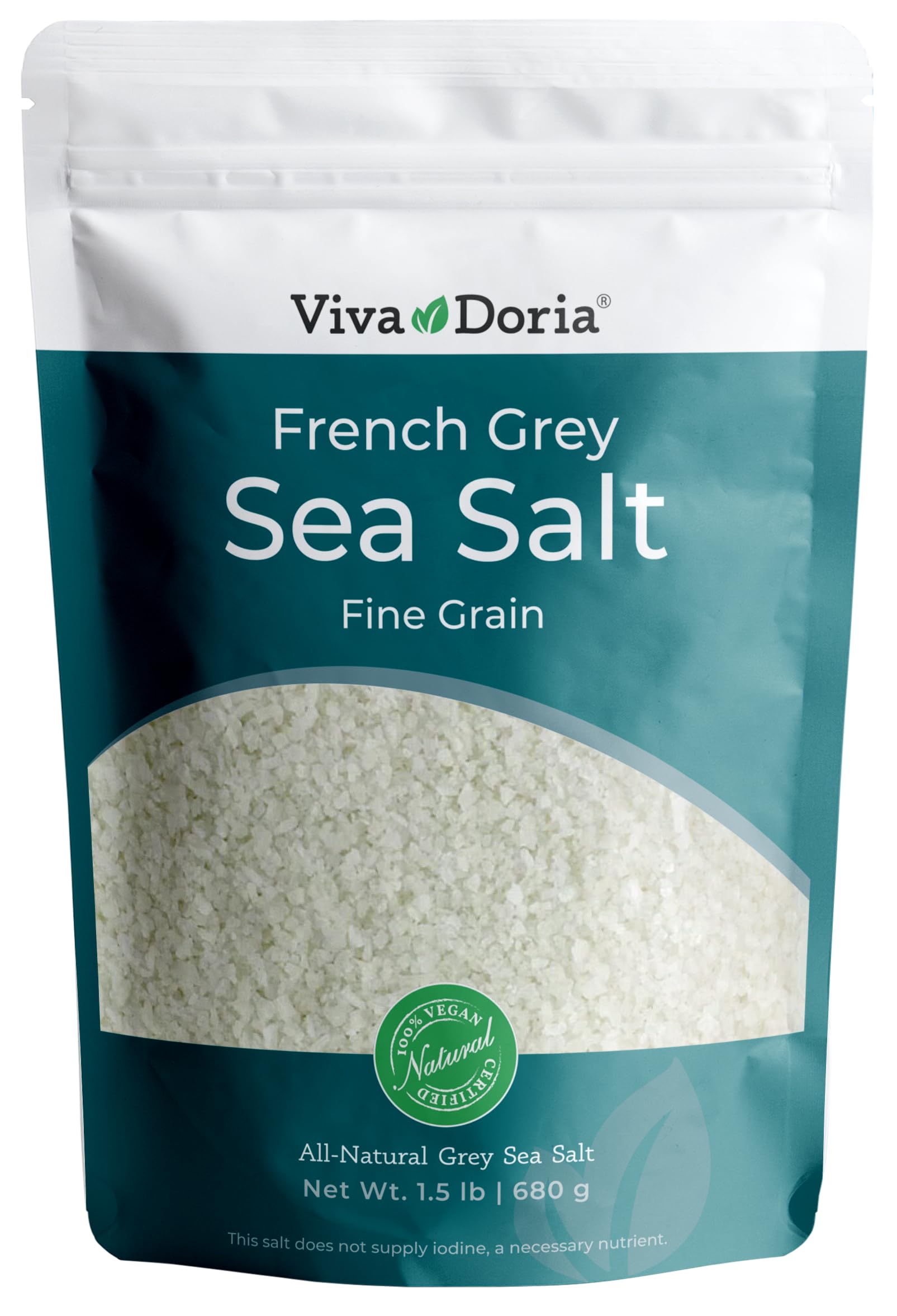 Viva Doria Sel Gris bottle pour showcasing mineral-rich seasoning to finish meals