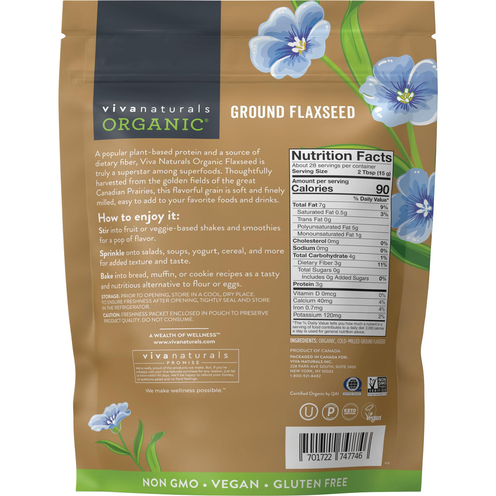 Viva Naturals fiber-rich flaxseed texture on a light background
