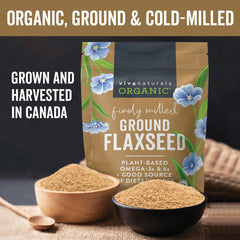 Viva Naturals measuring spoon with ground flaxseed for easy shake additions