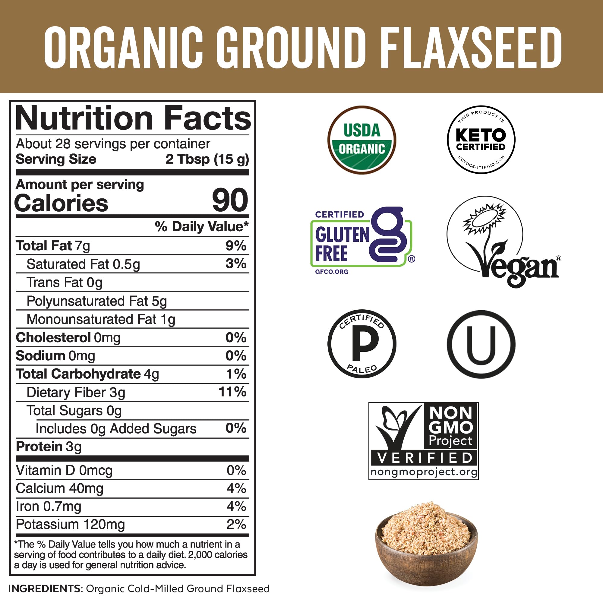 Viva Naturals flaxseed powder highlighting omega-3 and plant protein for meals