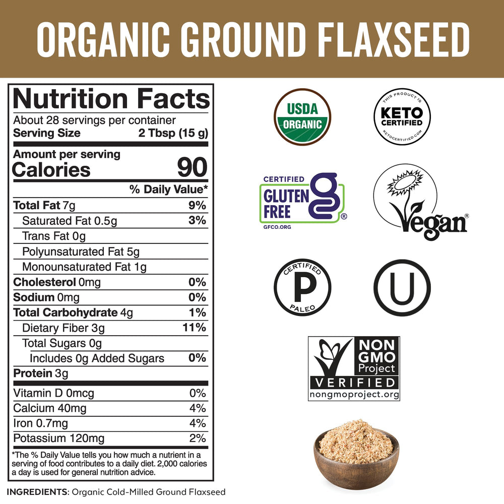 Viva Naturals flaxseed powder highlighting omega-3 and plant protein for meals