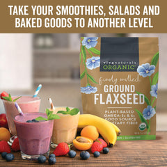 Viva Naturals flaxseed smoothie shot showing fiber and omega-3 benefits