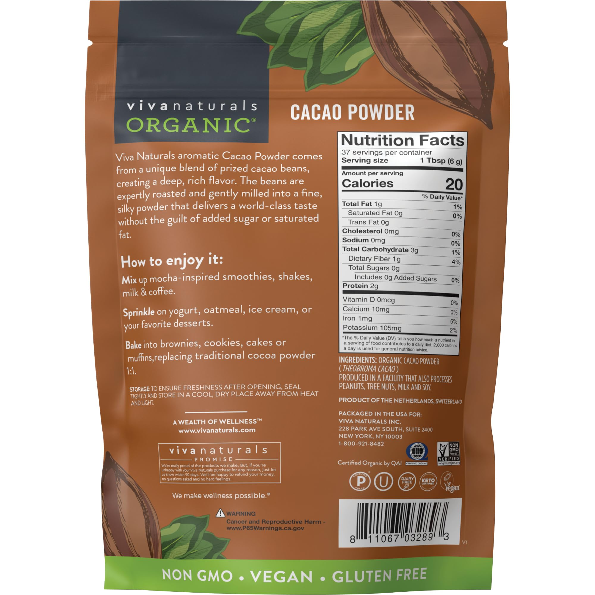Viva Naturals Organic Cacao Powder being poured into a bowl with silky texture.