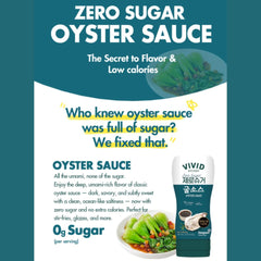 VIVID KITCHEN Oyster Sauce label closeup — zero added sugar and authentic notes