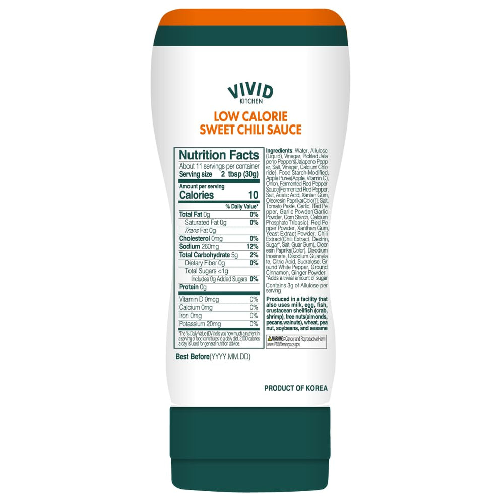 VIVID KITCHEN Sweet Chili sauce paired with fresh vegetables for dipping.