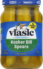 Vlasic Kosher Dill Spear Pickles in a 16oz jar deliver crisp crunch and bright dill aroma